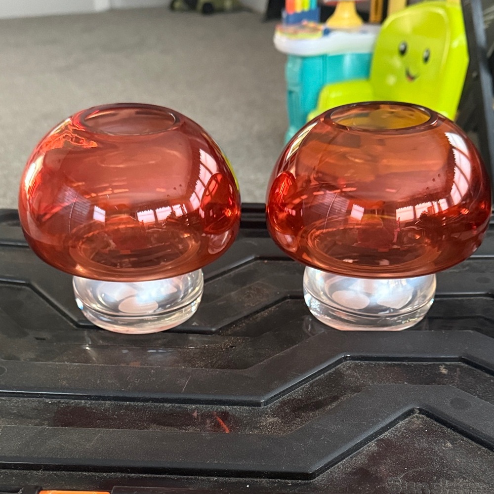 Amber Glass Mushroom Paperweights